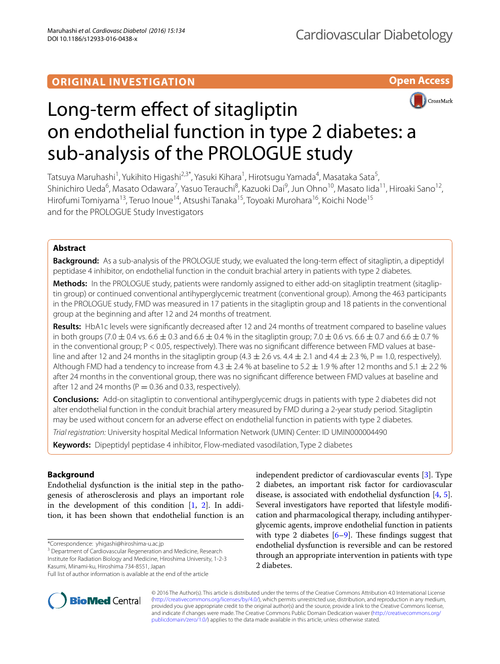 Long Term Effect Of Sitagliptin On Endothelial Function In Type 2 Diabetes A Sub Analysis Of The Prologue Study Topic Of Research Paper In Clinical Medicine Download Scholarly Article Pdf And Read For