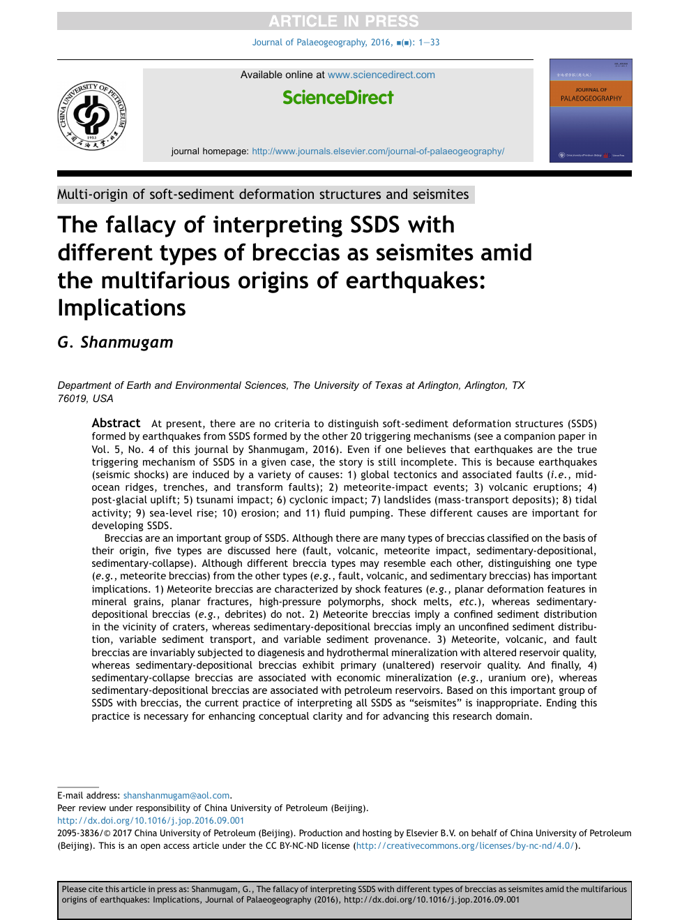 The Fallacy Of Interpreting Ssds With Different Types Of Breccias As Seismites Amid The Multifarious Origins Of Earthquakes Implications Topic Of Research Paper In Earth And Related Environmental Sciences Download Scholarly