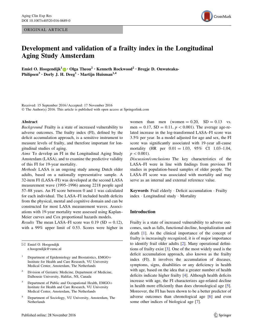 Development And Validation Of A Frailty Index In The Longitudinal Aging Study Amsterdam Topic Of Research Paper In Clinical Medicine Download Scholarly Article Pdf And Read For Free On Cyberleninka Open