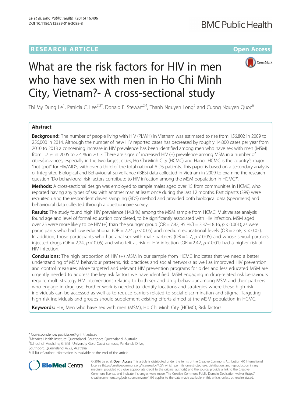 What are the risk factors for HIV in men who have sex with men in Ho Chi Minh City, Vietnam?- A cross-sectional study