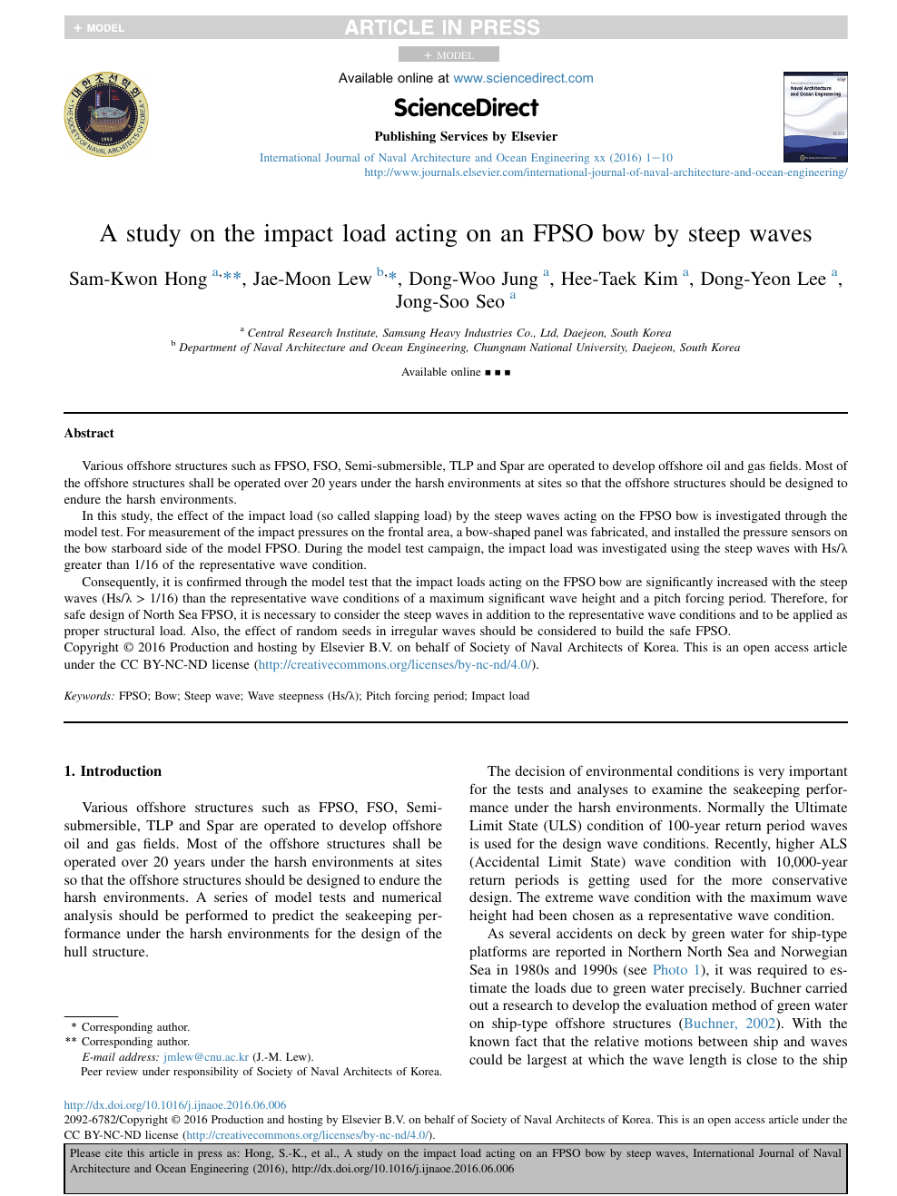 A Study On The Impact Load Acting On An Fpso Bow By Steep Waves Topic Of Research Paper In Earth And Related Environmental Sciences Download Scholarly Article Pdf And Read For