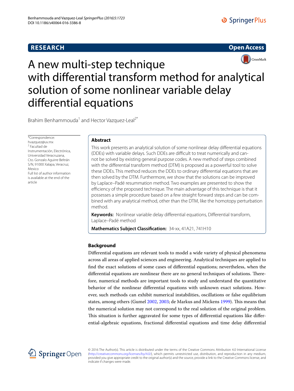 A New Multi Step Technique With Differential Transform Method For Analytical Solution Of Some Nonlinear Variable Delay Differential Equations Topic Of Research Paper In Mathematics Download Scholarly Article Pdf And Read For