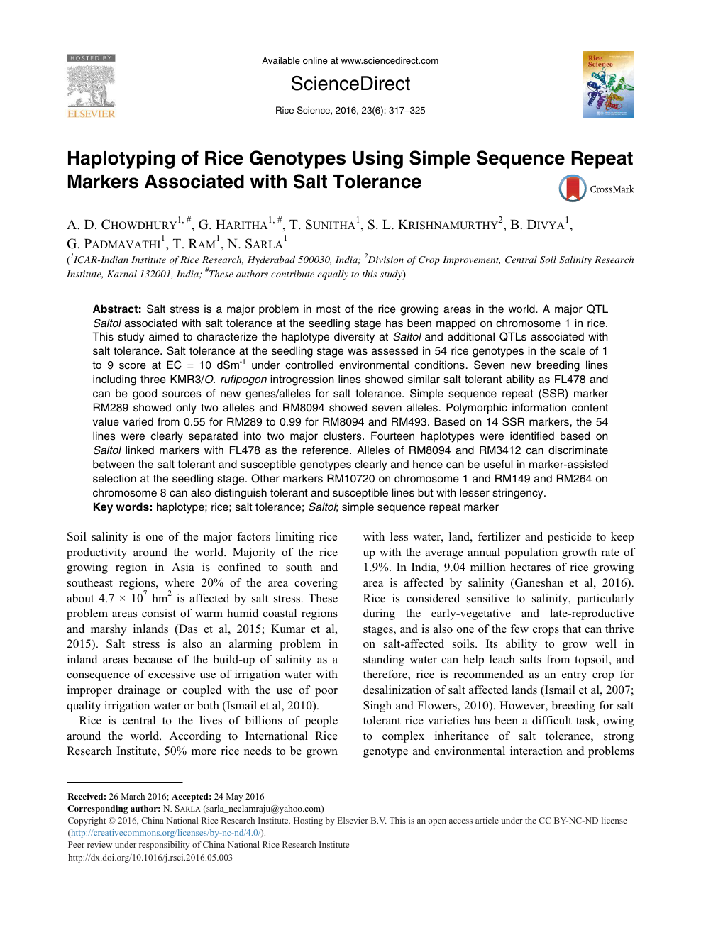 Haplotyping Of Rice Genotypes Using Simple Sequence Repeat Markers Associated With Salt Tolerance Topic Of Research Paper In Biological Sciences Download Scholarly Article Pdf And Read For Free On Cyberleninka Open