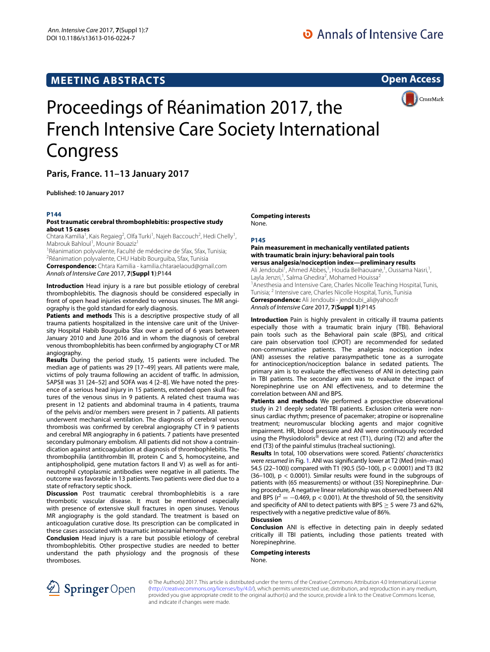 Proceedings Of Reanimation 2017 The French Intensive Care Society