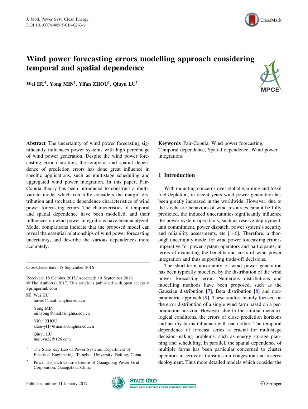 Wind Power Forecasting Errors Modelling Approach Considering Temporal And Spatial Dependence Topic Of Research Paper In Electrical Engineering Electronic Engineering Information Engineering Download Scholarly Article Pdf And Read For Free On