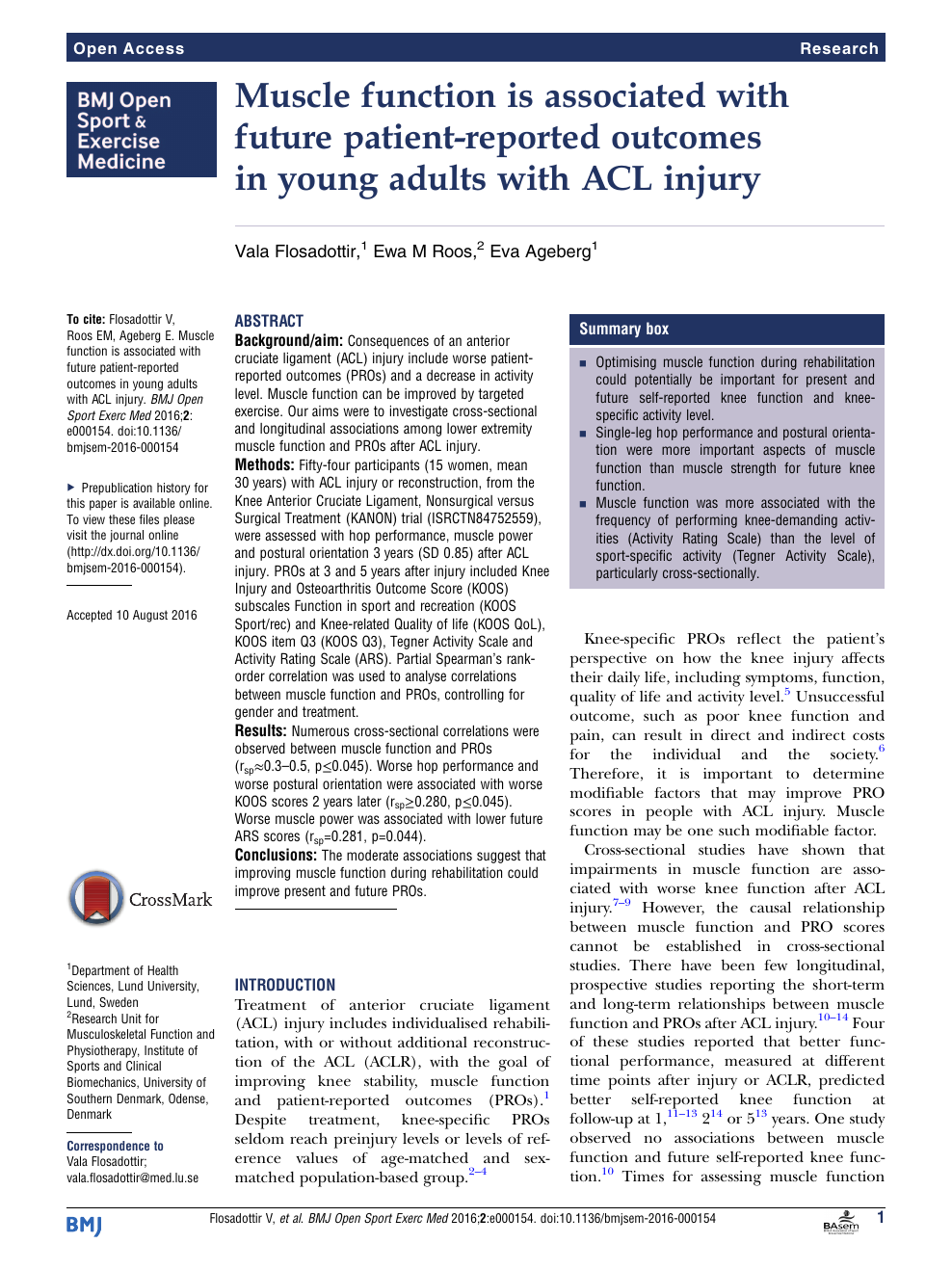 Muscle Function Is Associated With Future Patient Reported Outcomes In Young Adults With Acl Injury Topic Of Research Paper In Medical Engineering Download Scholarly Article Pdf And Read For Free On Cyberleninka