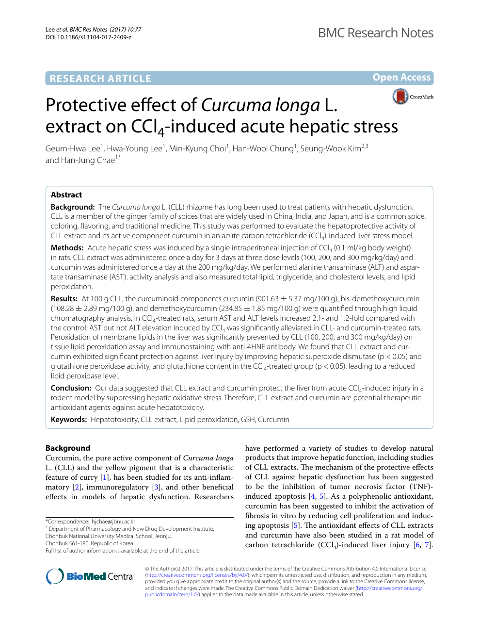 Protective Effect Of Curcuma Longa L Extract On Ccl4 Induced Acute Hepatic Stress Topic Of Research Paper In Veterinary Science Download Scholarly Article Pdf And Read For Free On Cyberleninka Open Science