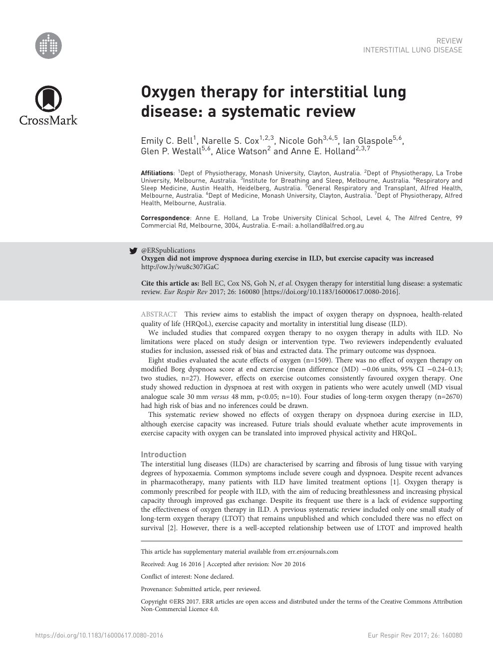 Oxygen Therapy For Interstitial Lung Disease A Systematic Review Topic Of Research Paper In Health Sciences Download Scholarly Article Pdf And Read For Free On Cyberleninka Open Science Hub