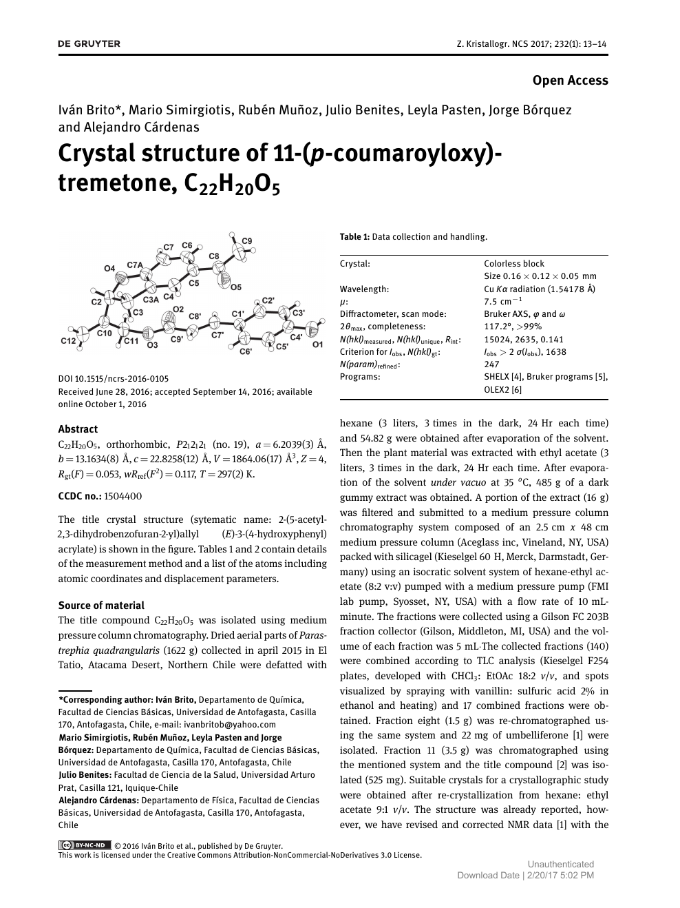 Crystal Structure Of 11 P Coumaroyloxy Tremetone C22ho5 Topic Of Research Paper In Biological Sciences Download Scholarly Article Pdf And Read For Free On Cyberleninka Open Science Hub
