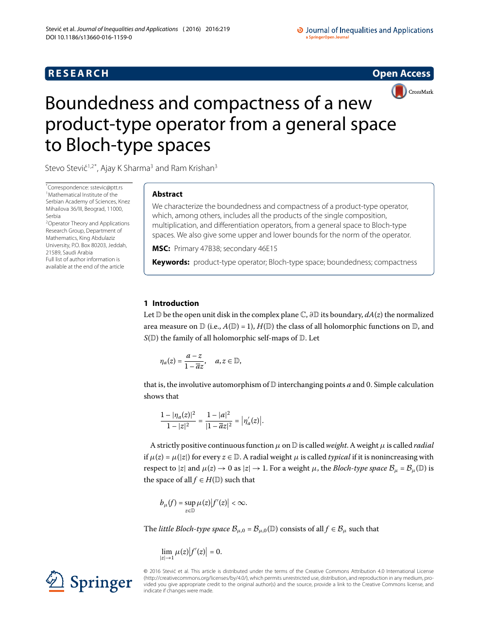 Boundedness And Compactness Of A New Product Type Operator From A General Space To Bloch Type Spaces Topic Of Research Paper In Mathematics Download Scholarly Article Pdf And Read For Free On Cyberleninka