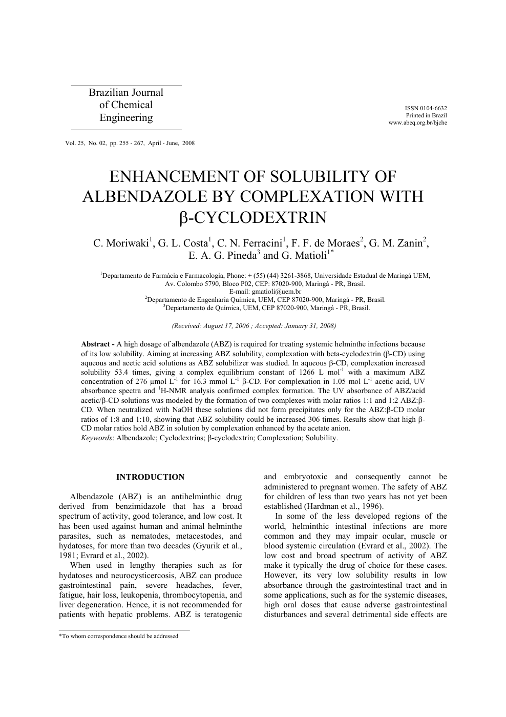 Enhancement Of Solubility Of Albendazole By Complexation With B Cyclodextrin Topic Of Research Paper In Chemical Sciences Download Scholarly Article Pdf And Read For Free On Cyberleninka Open Science Hub