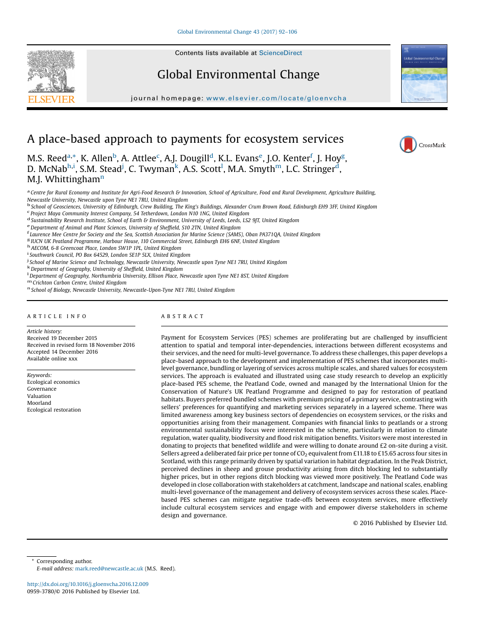 A place-based approach to payments for ecosystem services – topic of research paper in History and archaeology. Download scholarly article PDF and read for free on CyberLeninka science