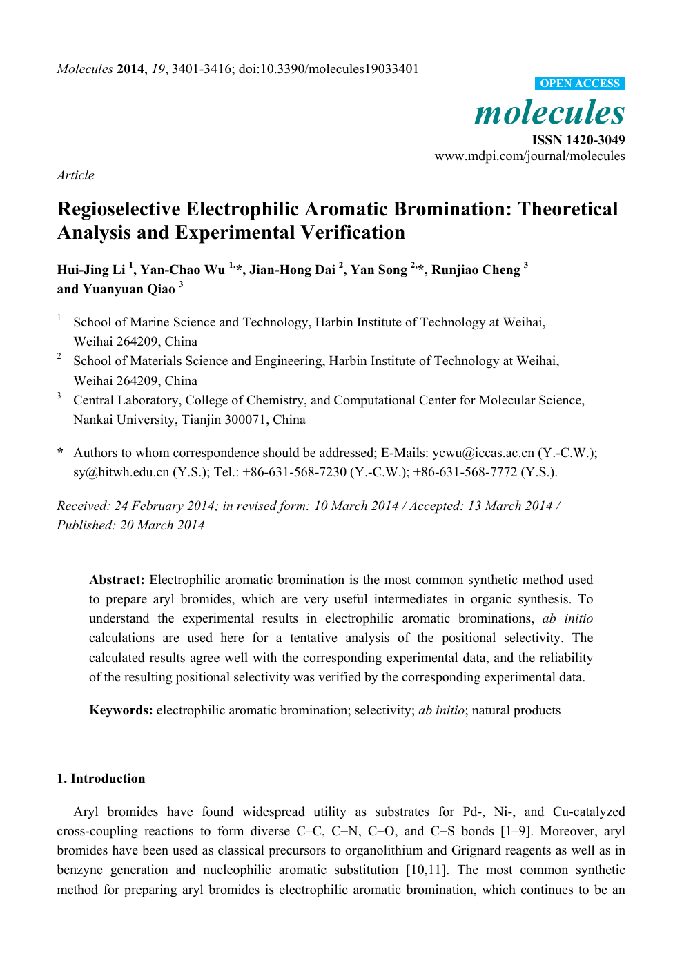 Regioselective Electrophilic Aromatic Bromination Theoretical Analysis And Experimental Verification Topic Of Research Paper In Chemical Sciences Download Scholarly Article Pdf And Read For Free On Cyberleninka Open Science Hub