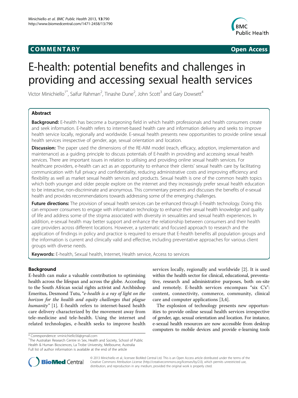 E-health potential benefits and challenges in providing and accessing sexual health services image