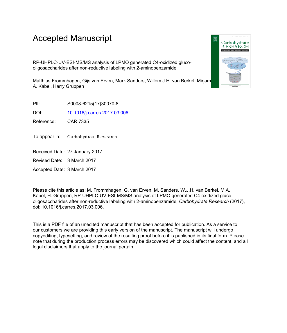 Rp Uhplc Uv Esi Ms Ms Analysis Of Lpmo Generated C4 Oxidized Gluco Oligosaccharides After Non Reductive Labeling With 2 Aminobenzamide Topic Of Research Paper In Chemical Sciences Download Scholarly Article Pdf And Read For Free On Cyberleninka Open