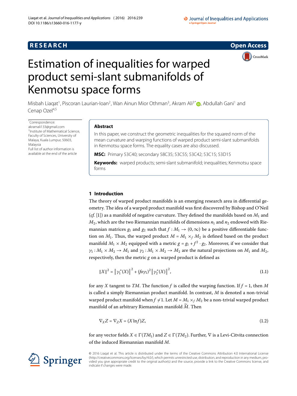 Estimation Of Inequalities For Warped Product Semi Slant Submanifolds Of Kenmotsu Space Forms Topic Of Research Paper In Mathematics Download Scholarly Article Pdf And Read For Free On Cyberleninka Open Science Hub