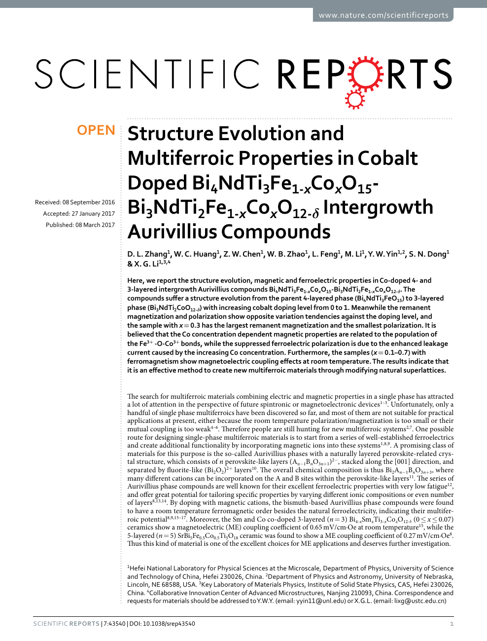 Structure Evolution And Multiferroic Properties In Cobalt Doped Bi4ndti3fe1 Xcoxo15 Bi3ndti2fe1 Xcoxo12 D Intergrowth Aurivillius Compounds Topic Of Research Paper In Materials Engineering Download Scholarly Article Pdf And Read For Free On