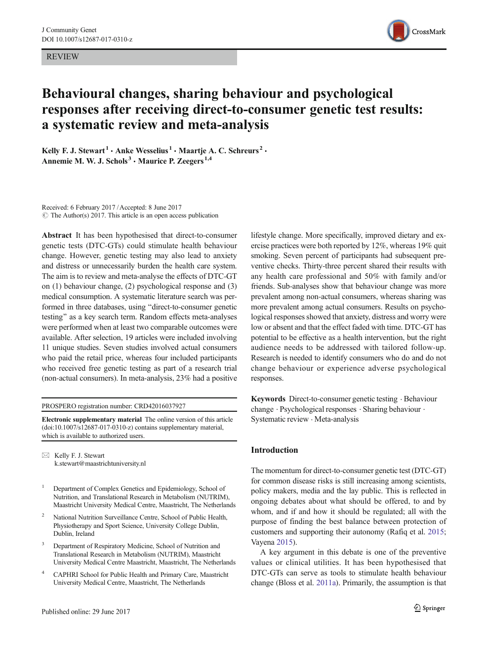 Behavioural Changes Sharing Behaviour And Psychological Responses After Receiving Direct To Consumer Genetic Test Results A Systematic Review And Meta Analysis Topic Of Research Paper In Health Sciences Download Scholarly Article Pdf And Read