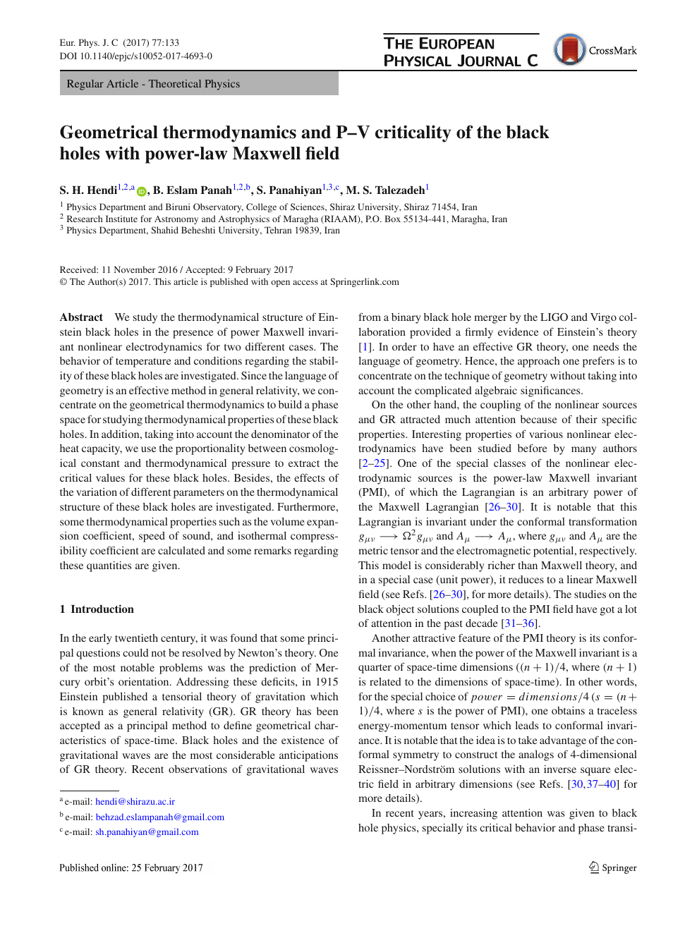 Geometrical Thermodynamics And P V Criticality Of The Black Holes With Power Law Maxwell Field Topic Of Research Paper In Physical Sciences Download Scholarly Article Pdf And Read For Free On Cyberleninka Open