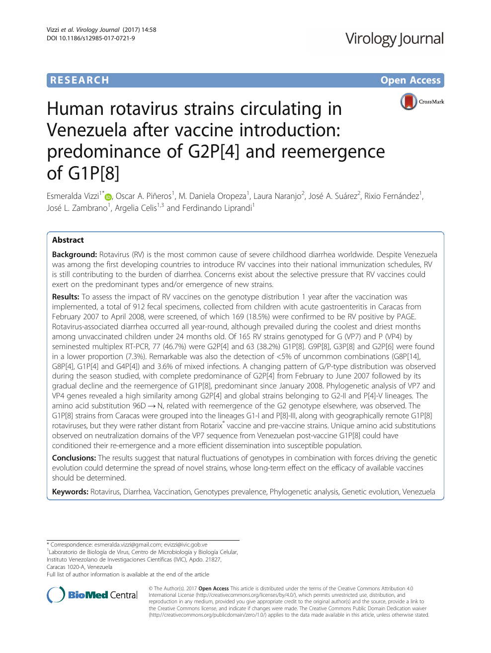 Human Rotavirus Strains Circulating In Venezuela After Vaccine Introduction Predominance Of G2p 4 And Reemergence Of G1p 8 Topic Of Research Paper In Biological Sciences Download Scholarly Article Pdf And Read For Free