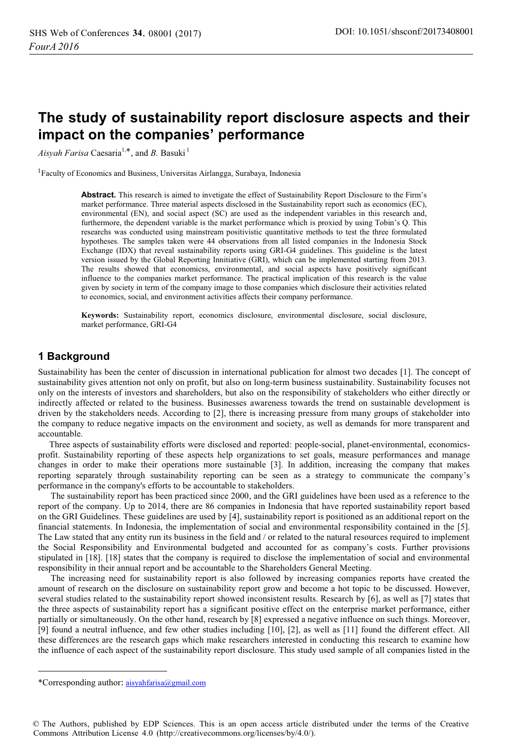 The Study Of Sustainability Report Disclosure Aspects And Their Impact On The Companies Performance Topic Of Research Paper In Economics And Business Download Scholarly Article Pdf And Read For Free On
