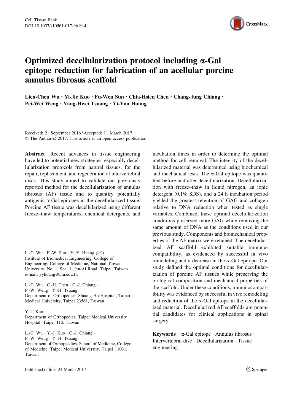 Optimized Decellularization Protocol Including A Gal Epitope Reduction For Fabrication Of An Acellular Porcine Annulus Fibrosus Scaffold Topic Of Research Paper In Medical Engineering Download Scholarly Article Pdf And Read For Free