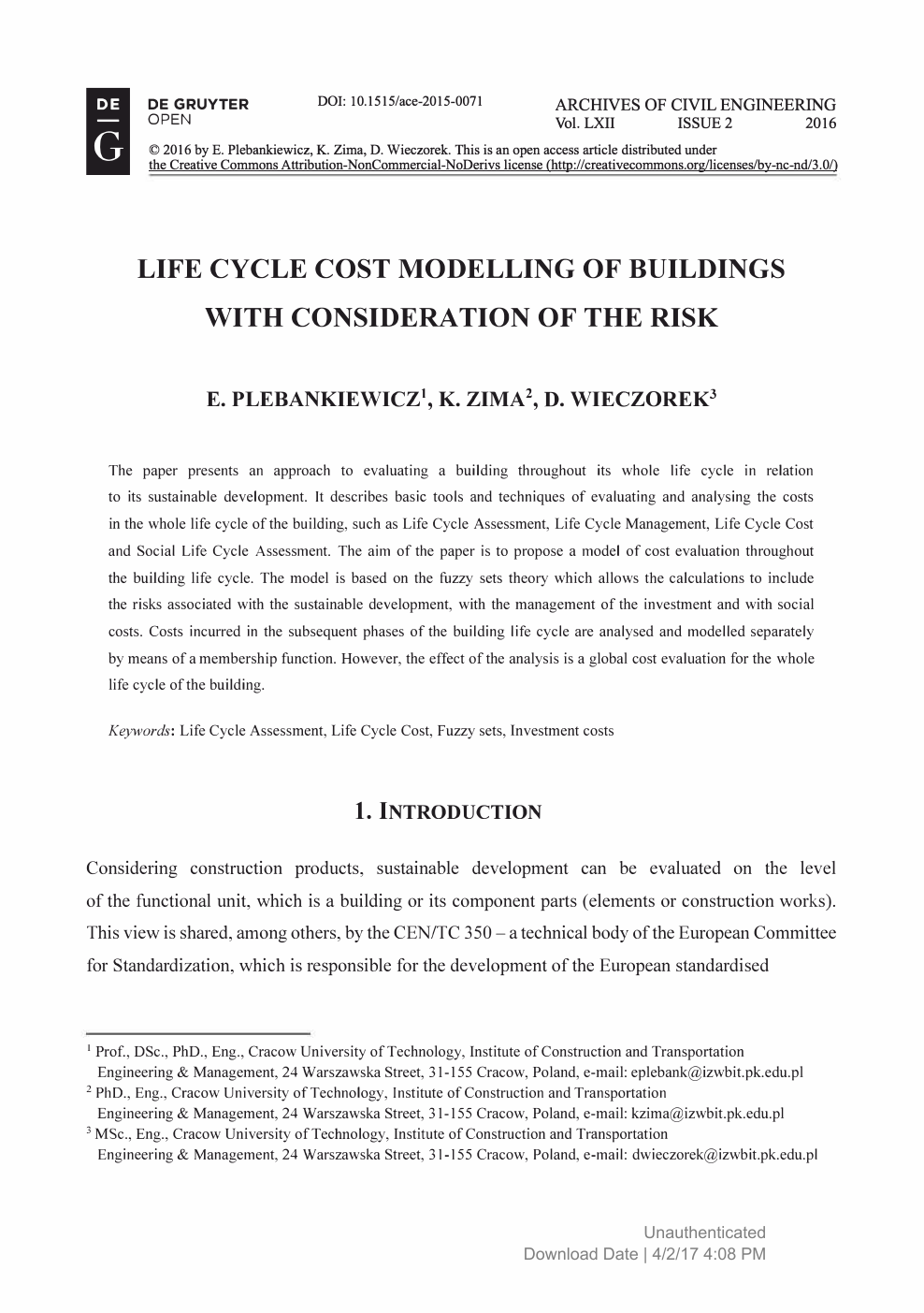 Life Cycle Cost Modelling Of Buildings With Consideration Of The Risk Topic Of Research Paper In Civil Engineering Download Scholarly Article Pdf And Read For Free On Cyberleninka Open Science Hub