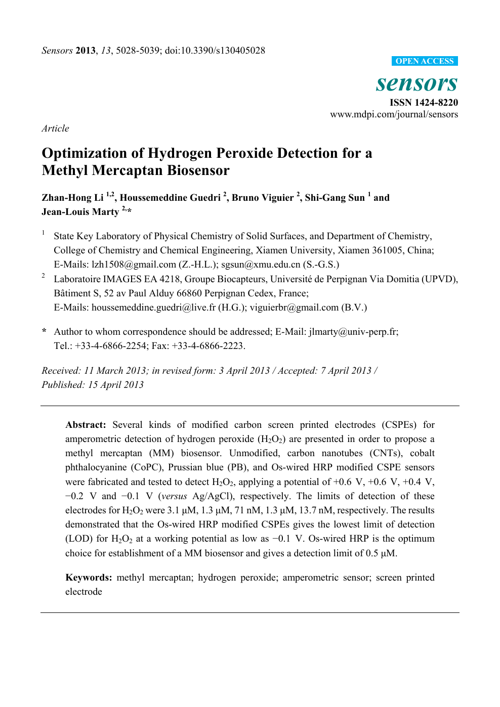 Optimization Of Hydrogen Peroxide Detection For A Methyl Mercaptan Biosensor Topic Of Research Paper In Chemical Sciences Download Scholarly Article Pdf And Read For Free On Cyberleninka Open Science Hub