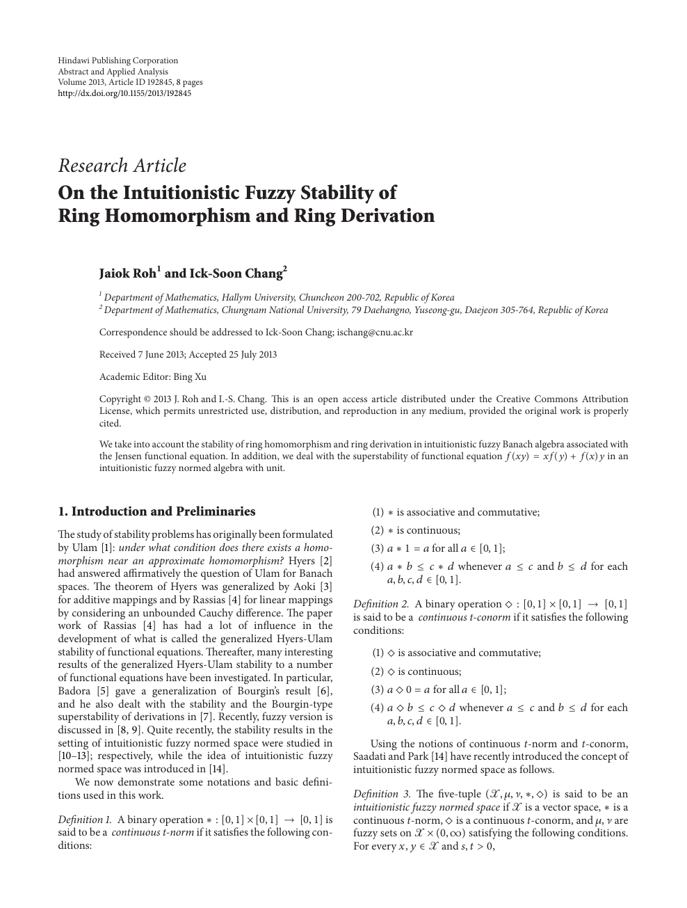 On The Intuitionistic Fuzzy Stability Of Ring Homomorphism And Ring Derivation Topic Of Research Paper In Mathematics Download Scholarly Article Pdf And Read For Free On Cyberleninka Open Science Hub
