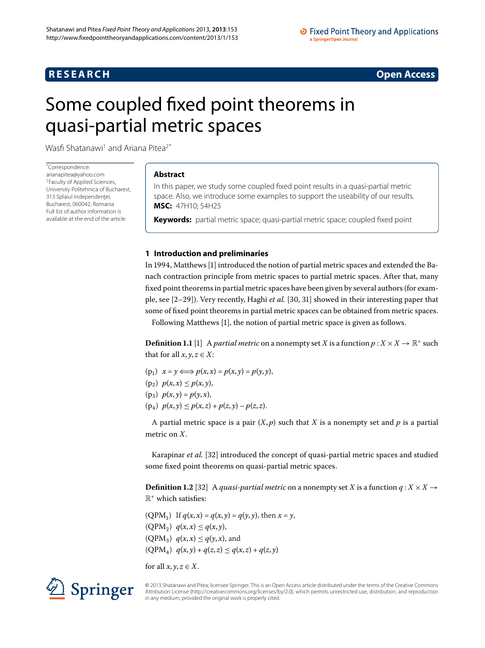 Some Coupled Fixed Point Theorems In Quasi Partial Metric Spaces Topic Of Research Paper In Mathematics Download Scholarly Article Pdf And Read For Free On Cyberleninka Open Science Hub