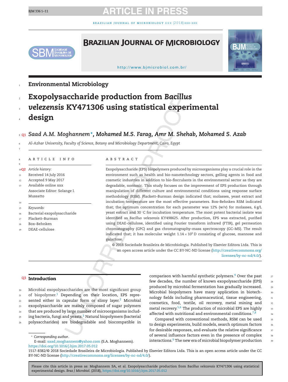 Exopolysaccharide Production From Bacillus Velezensis Ky471306 Using Statistical Experimental Design Topic Of Research Paper In Chemical Sciences Download Scholarly Article Pdf And Read For Free On Cyberleninka Open Science Hub