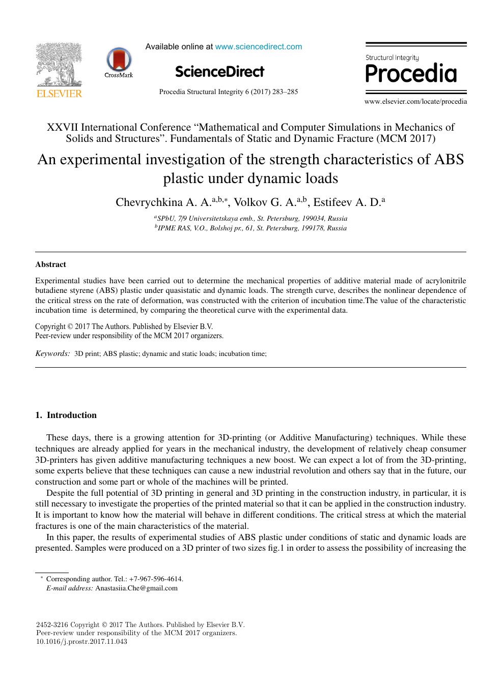 An Experimental Investigation Of The Strength Characteristics Of Abs Plastic Under Dynamic Loads Topic Of Research Paper In Materials Engineering Download Scholarly Article Pdf And Read For Free On Cyberleninka Open