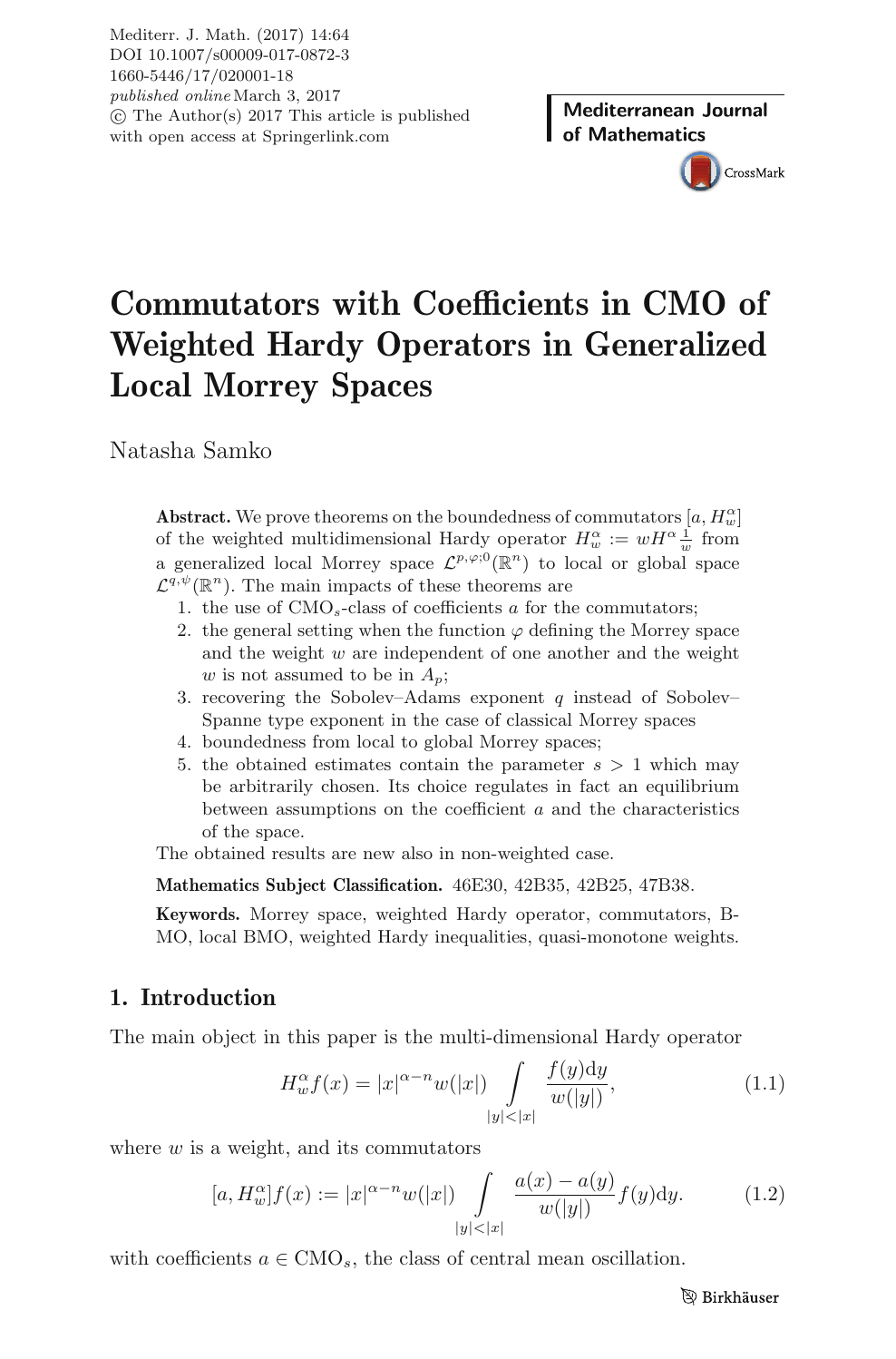 Commutators With Coefficients In Cmo Of Weighted Hardy Operators In Generalized Local Morrey Spaces Topic Of Research Paper In Mathematics Download Scholarly Article Pdf And Read For Free On Cyberleninka Open