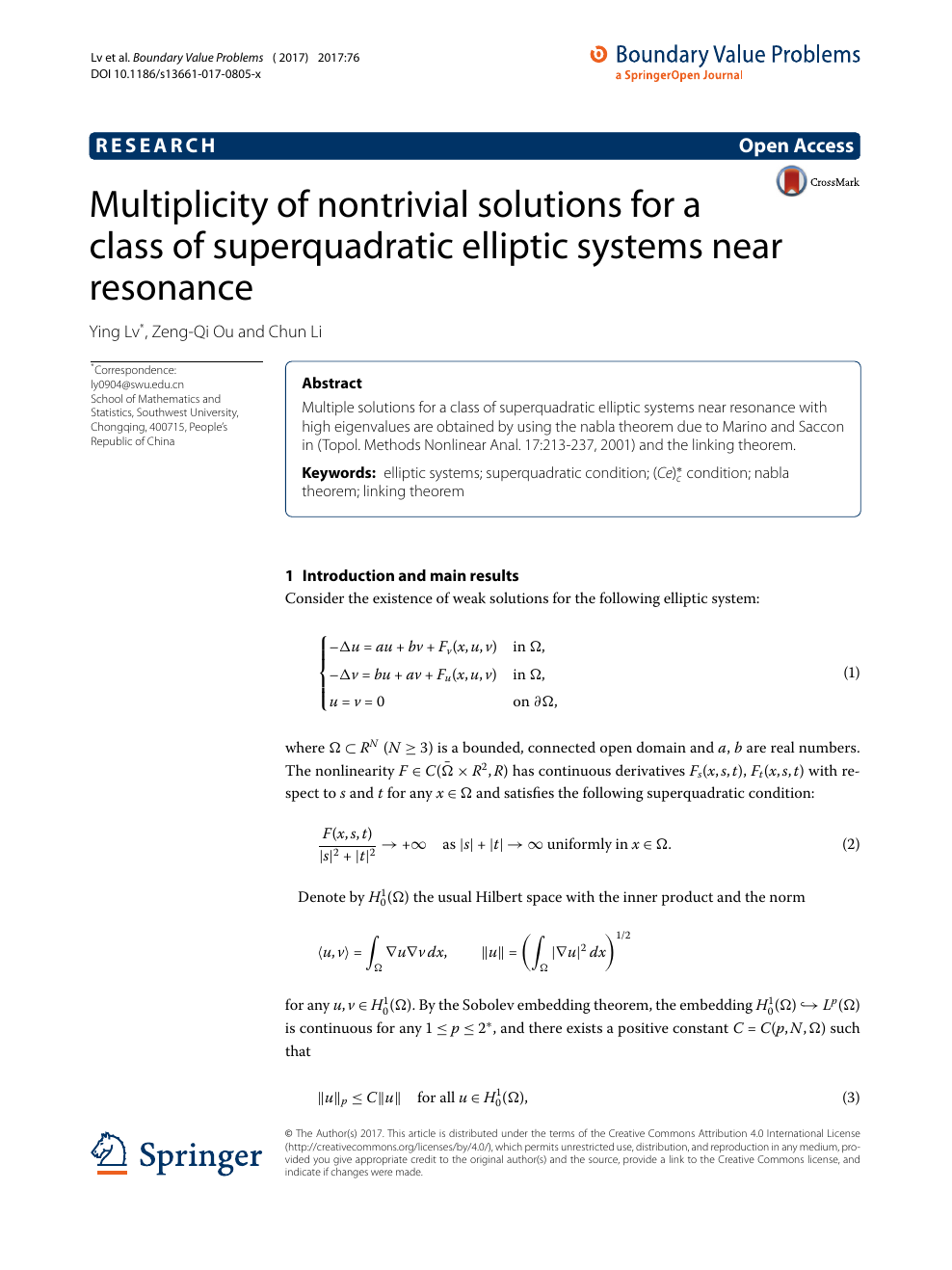 Multiplicity Of Nontrivial Solutions For A Class Of Superquadratic Elliptic Systems Near Resonance Topic Of Research Paper In Mathematics Download Scholarly Article Pdf And Read For Free On Cyberleninka Open Science