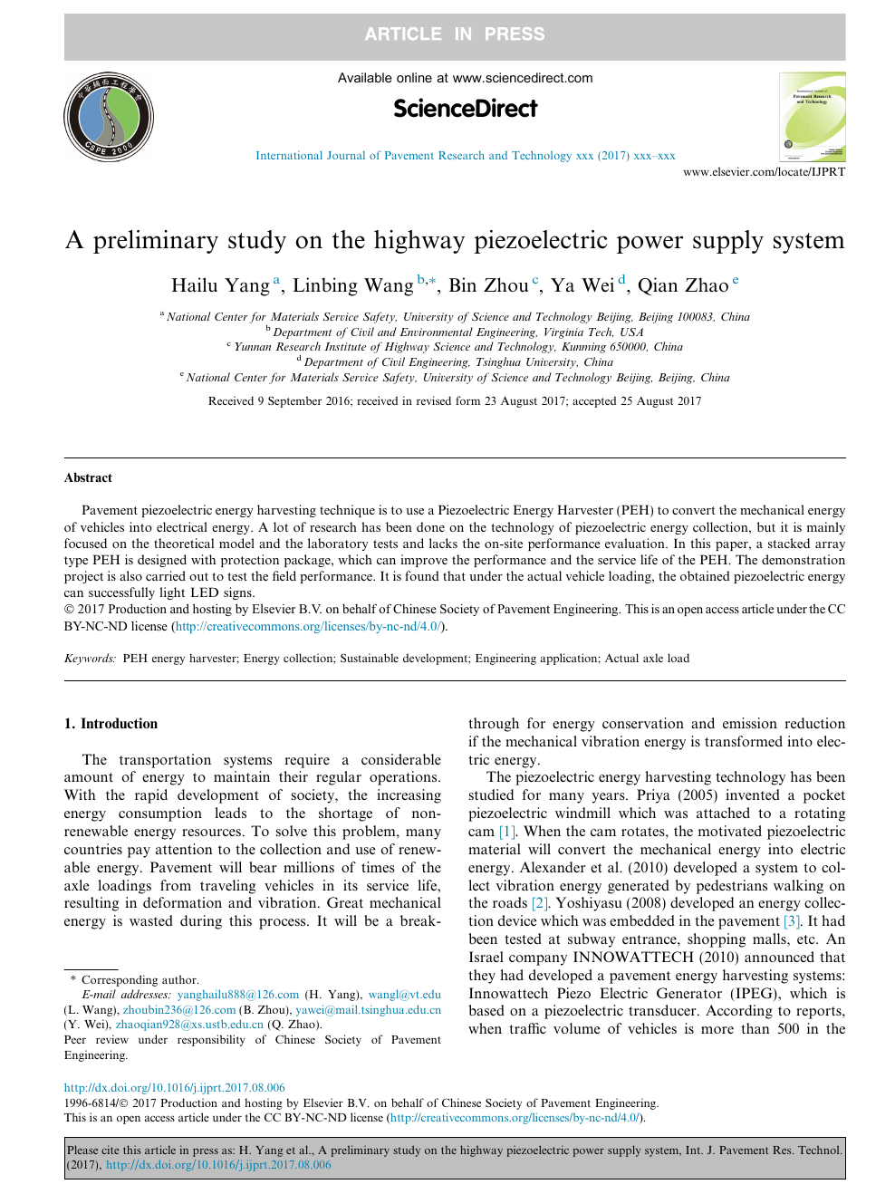 A Preliminary Study On The Highway Piezoelectric Power Supply System Topic Of Research Paper In Materials Engineering Download Scholarly Article Pdf And Read For Free On Cyberleninka Open Science Hub