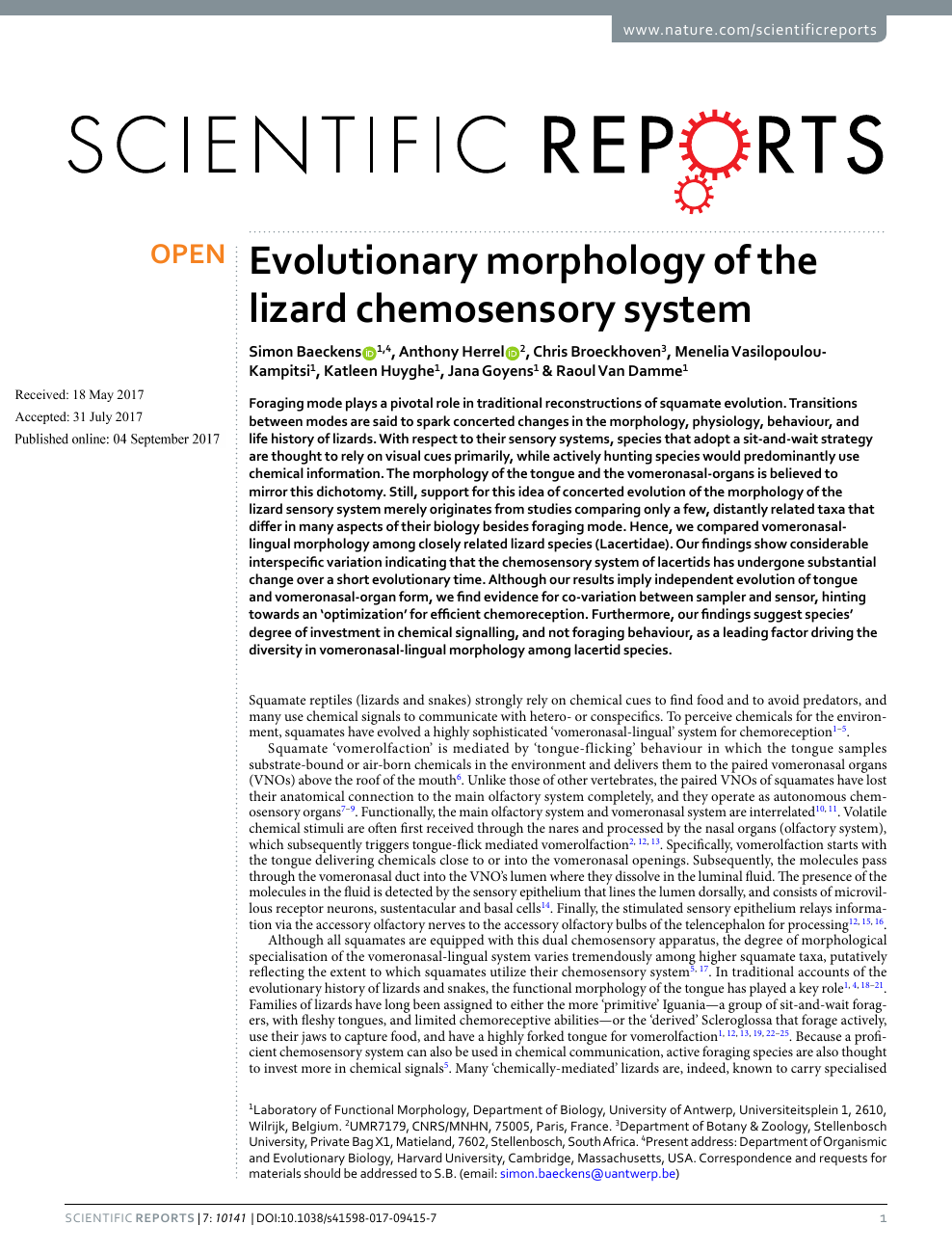 Evolutionary Morphology Of The Lizard Chemosensory System - 