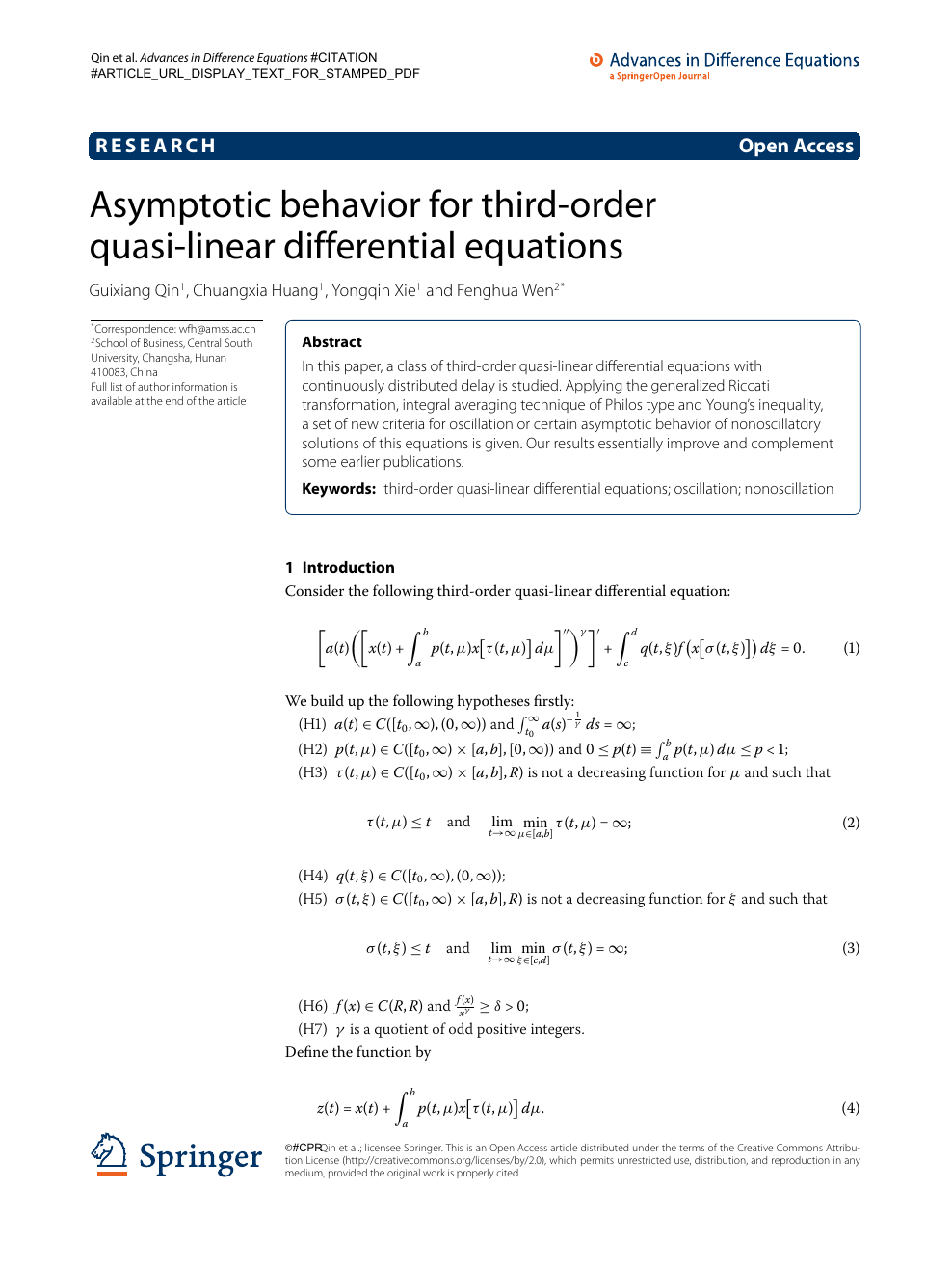 Asymptotic Behavior For Third Order Quasi Linear Differential Equations Topic Of Research Paper In Mathematics Download Scholarly Article Pdf And Read For Free On Cyberleninka Open Science Hub