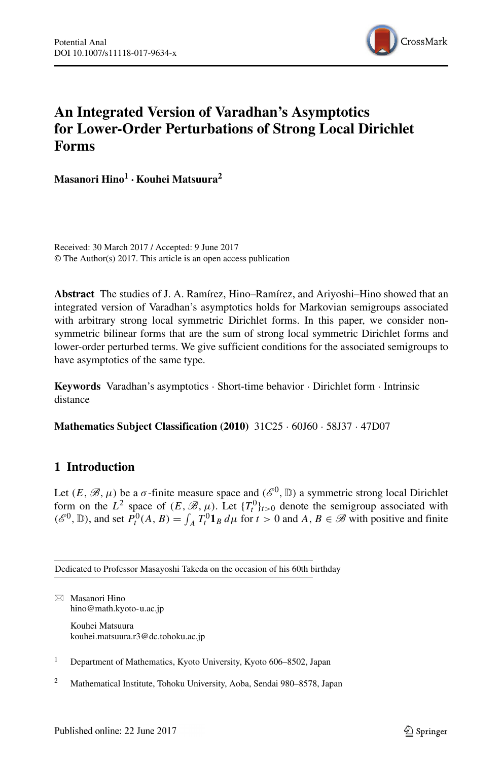 An Integrated Version Of Varadhan S Asymptotics For Lower Order Perturbations Of Strong Local Dirichlet Forms Topic Of Research Paper In Mathematics Download Scholarly Article Pdf And Read For Free On Cyberleninka Open