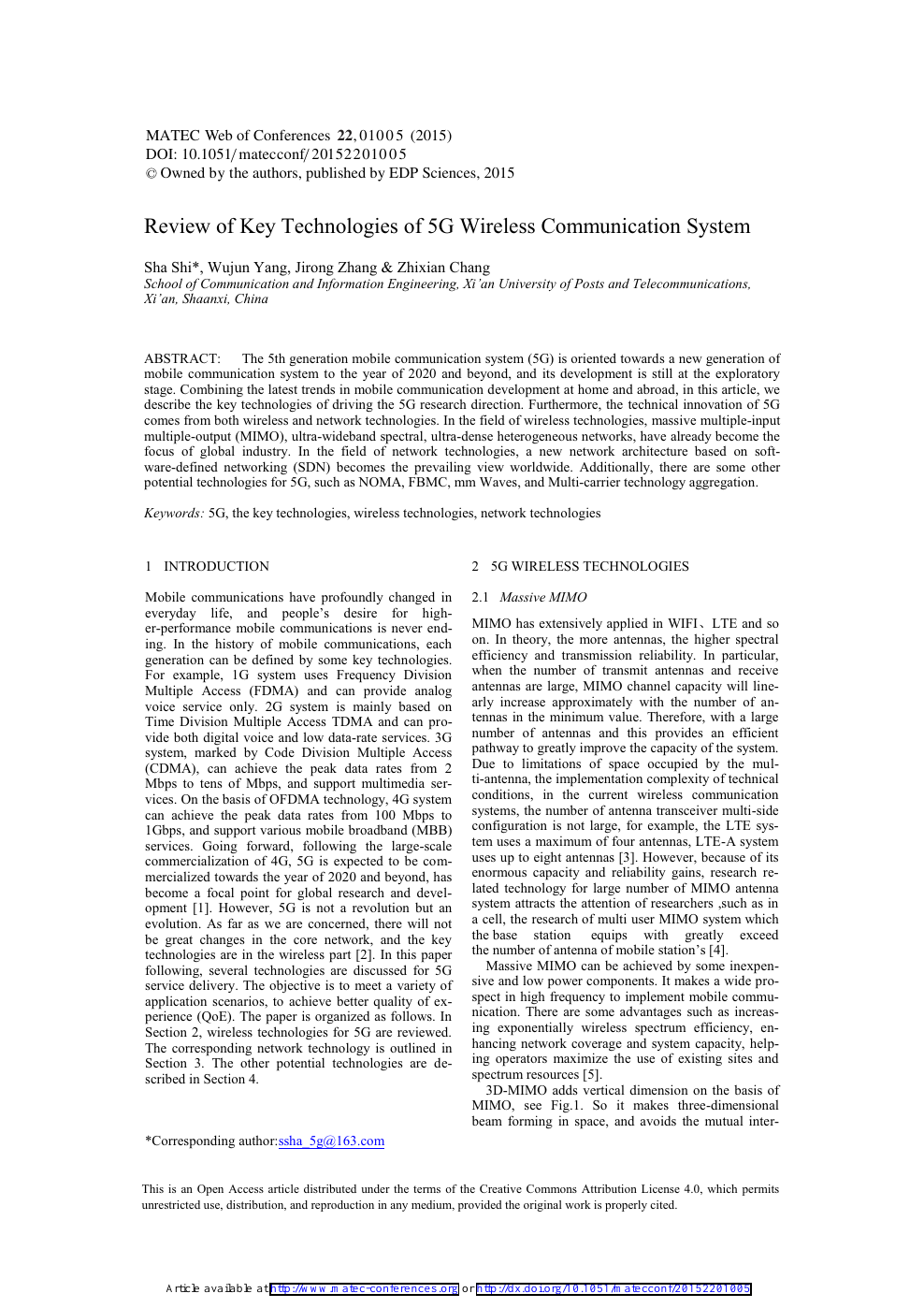 Review of Key Technologies of 5G Wireless Communication System – topic of  research paper in Electrical engineering, electronic engineering,  information engineering. Download scholarly article PDF and read for free  on CyberLeninka open