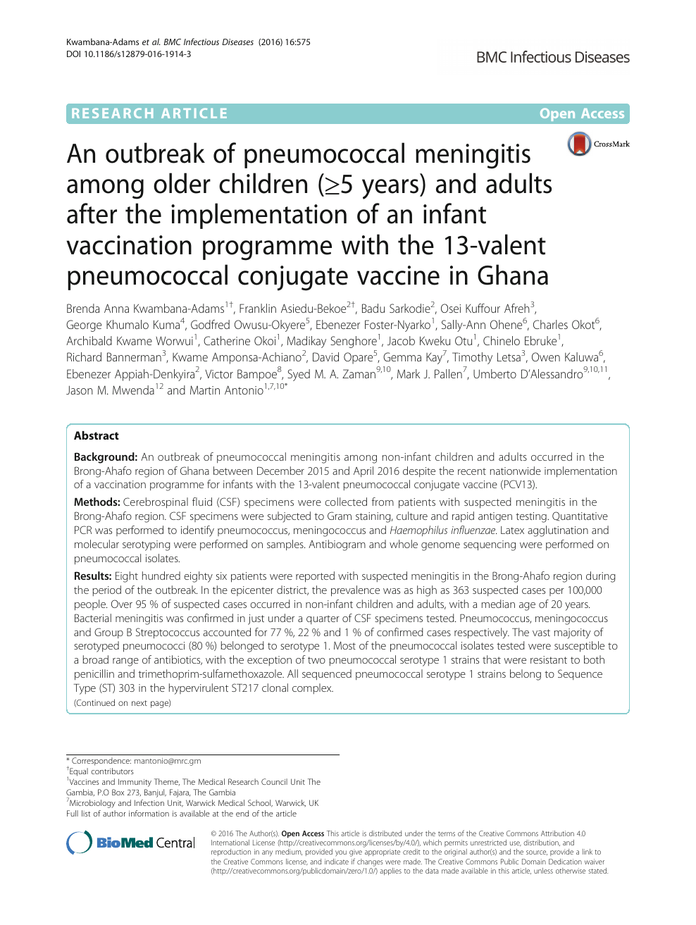 An outbreak of pneumococcal meningitis among older children (≥5