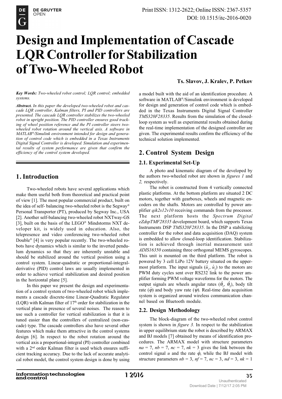 Design And Implementation Of Cascade Lqr Controller For Stabilization Of Two Wheeled Robot Topic Of Research Paper In Mechanical Engineering Download Scholarly Article Pdf And Read For Free On Cyberleninka Open Science