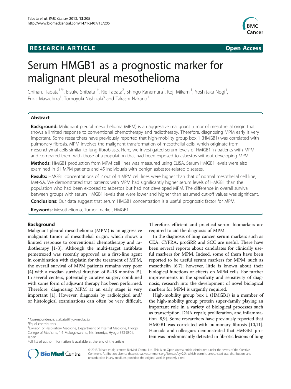 tumour markers for peritoneal mesothelioma