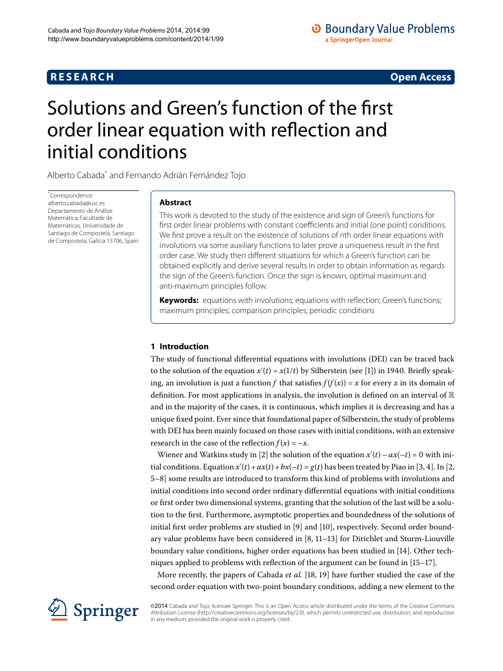 Solutions And Green S Function Of The First Order Linear Equation With Reflection And Initial Conditions Topic Of Research Paper In Mathematics Download Scholarly Article Pdf And Read For Free On Cyberleninka