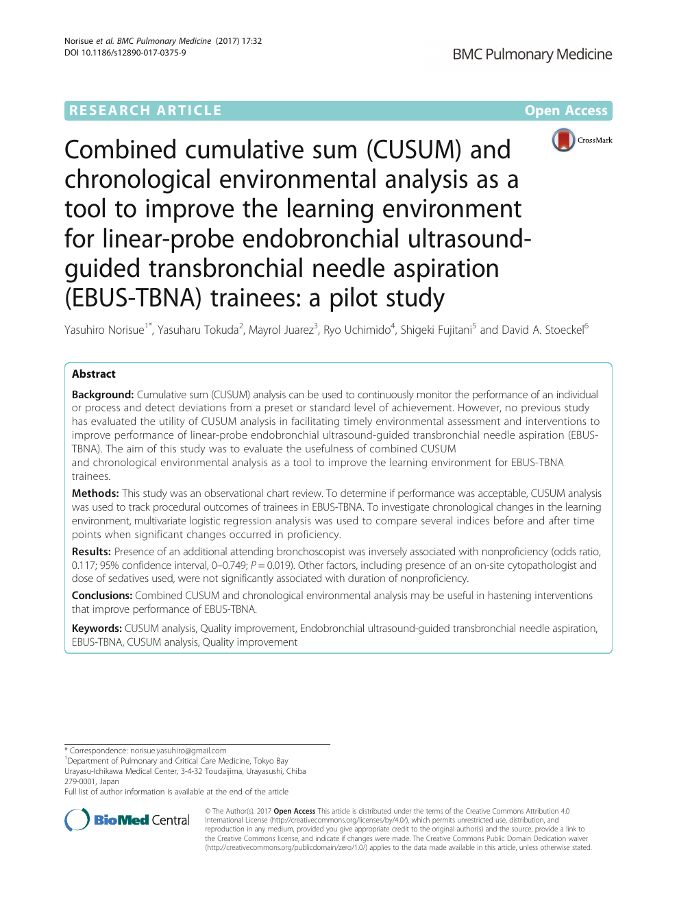 Combined Cumulative Sum Cusum And Chronological Environmental Analysis As A Tool To Improve The Learning Environment For Linear Probe Endobronchial Ultrasound Guided Transbronchial Needle Aspiration Ebus Tbna Trainees A Pilot Study Topic Of Research
