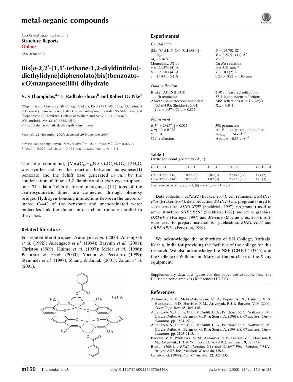Bis M 2 2 1 1 Ethane 1 2 Diyldinitrilo Diethylidyne Diphenolato Bis Benzoato Ko Manganese Iii Dihydrate Topic Of Research Paper In Chemical Sciences Download Scholarly Article Pdf And Read For Free On Cyberleninka Open Science Hub