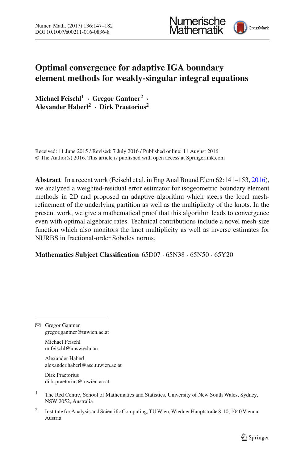 Optimal Convergence For Adaptive Iga Boundary Element Methods For Weakly Singular Integral Equations Topic Of Research Paper In Mathematics Download Scholarly Article Pdf And Read For Free On Cyberleninka Open Science Hub