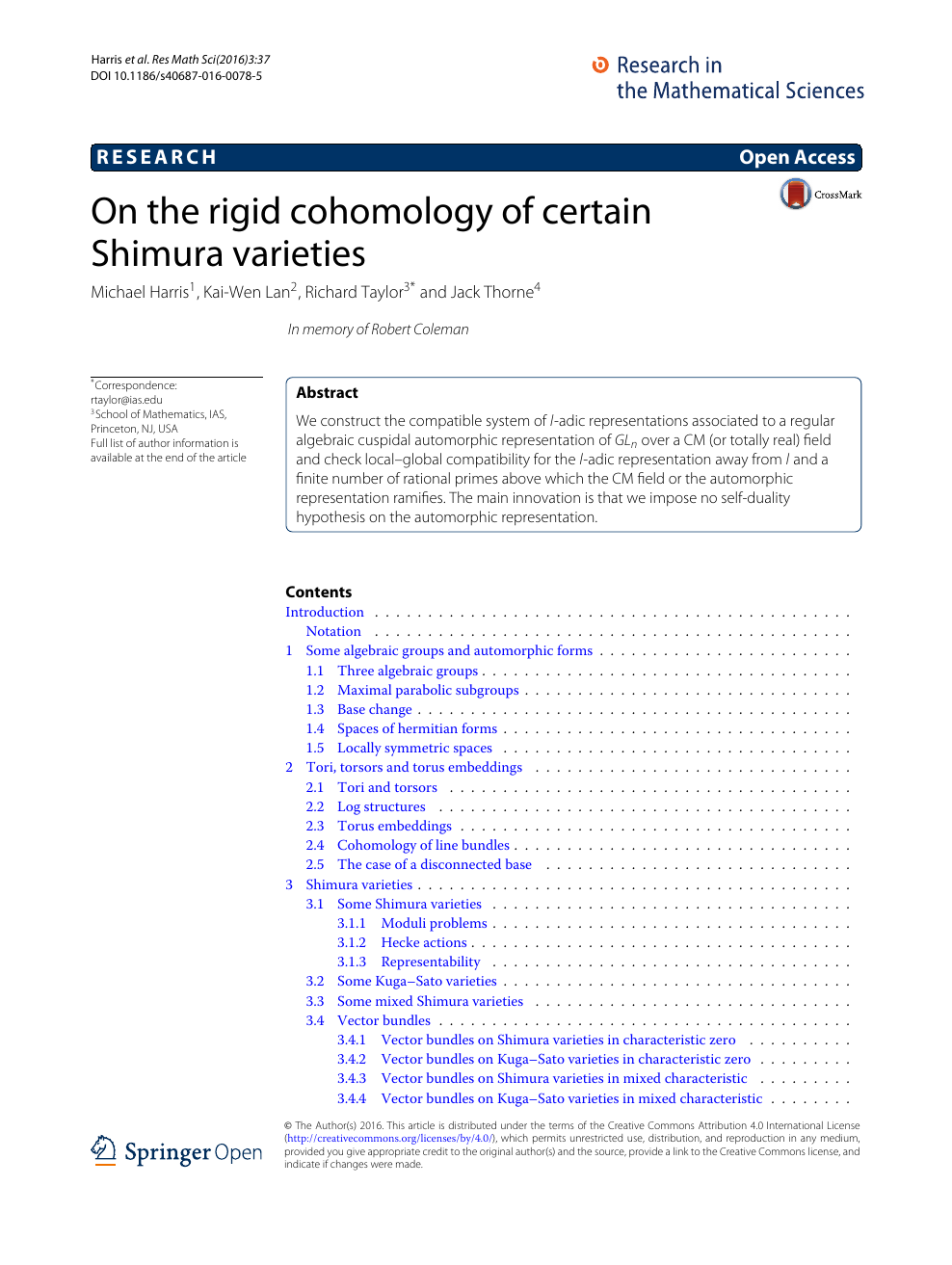 On The Rigid Cohomology Of Certain Shimura Varieties Topic Of Research Paper In Mathematics Download Scholarly Article Pdf And Read For Free On Cyberleninka Open Science Hub