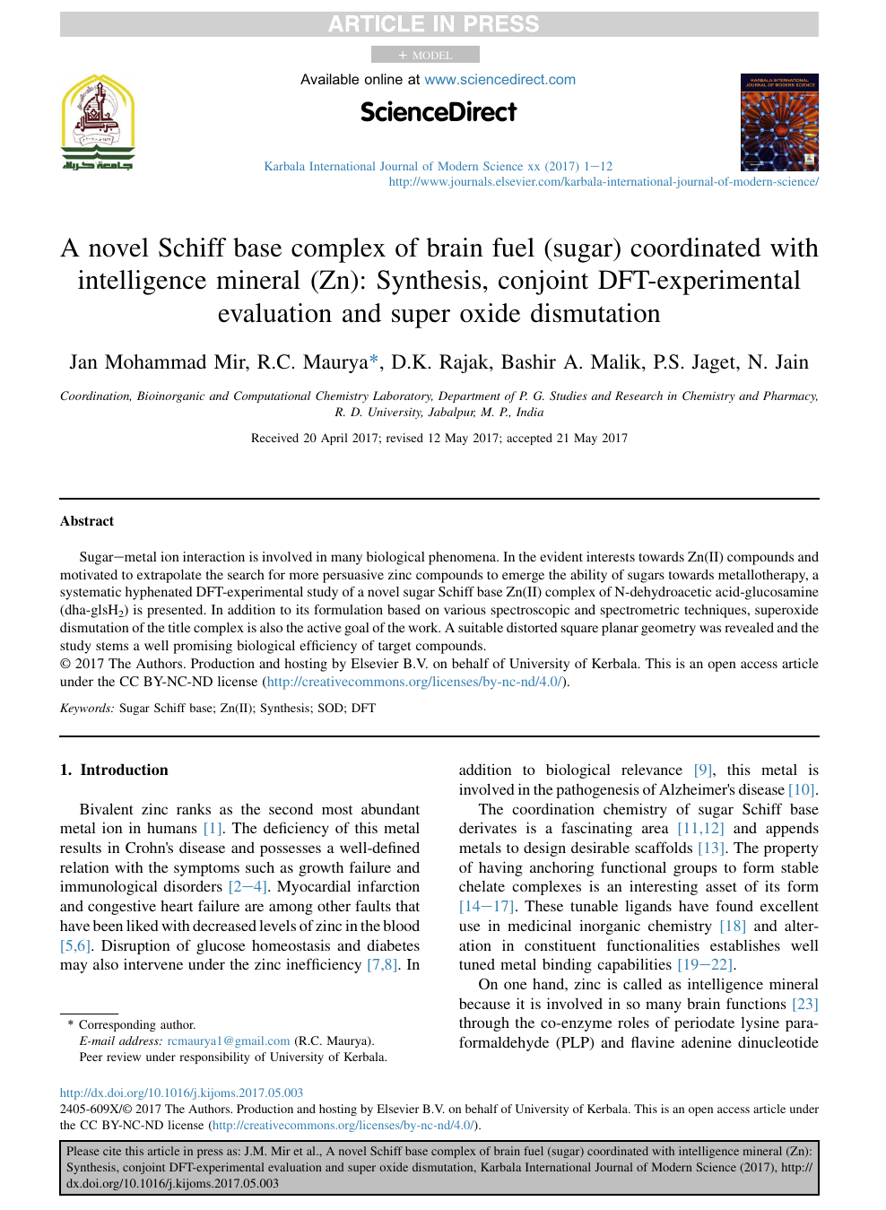A Novel Schiff Base Complex Of Brain Fuel Sugar Coordinated With Intelligence Mineral Zn Synthesis Conjoint Dft Experimental Evaluation And Super Oxide Dismutation Topic Of Research Paper In Chemical Sciences Download Scholarly