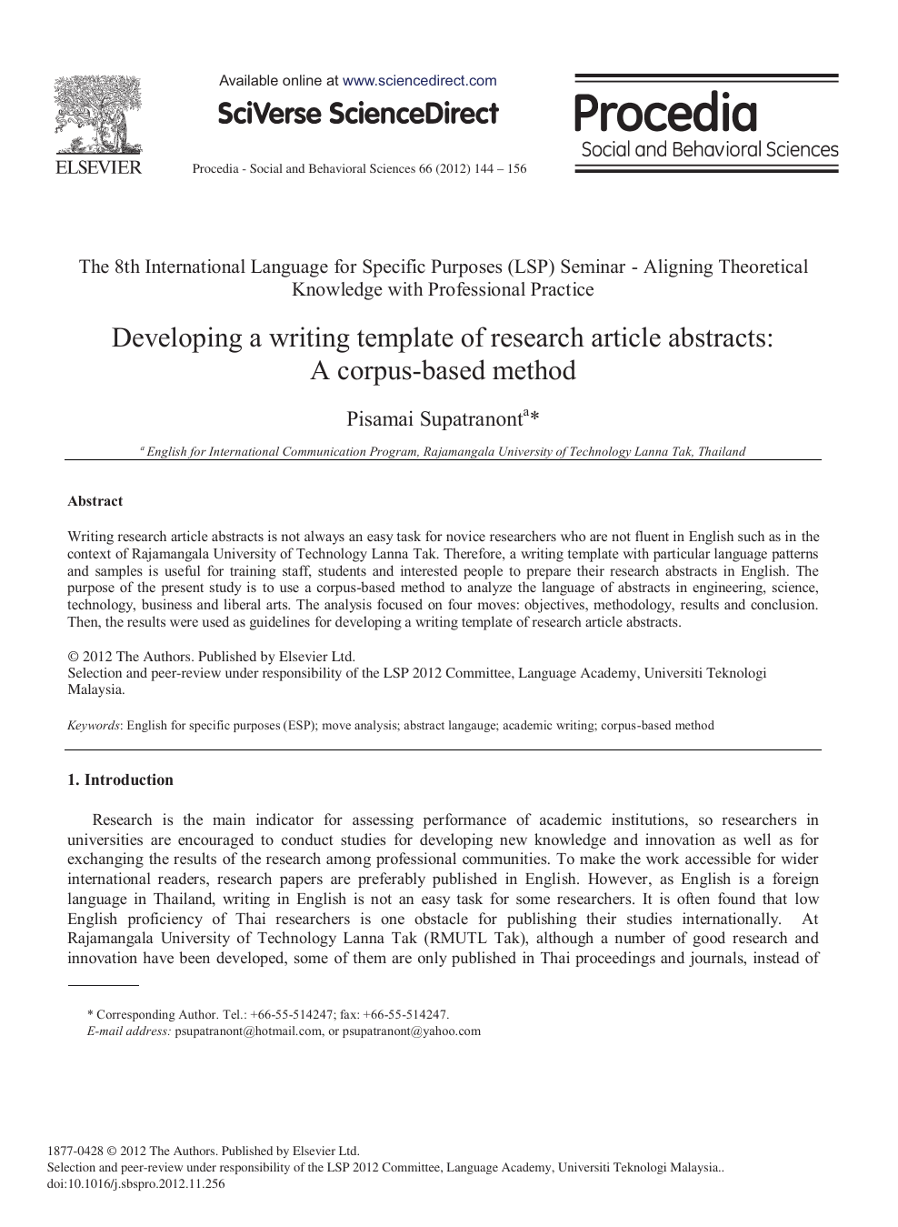 Developing a Writing Template of Research Article Abstracts: A Inside Apa Research Paper Template Word 2010