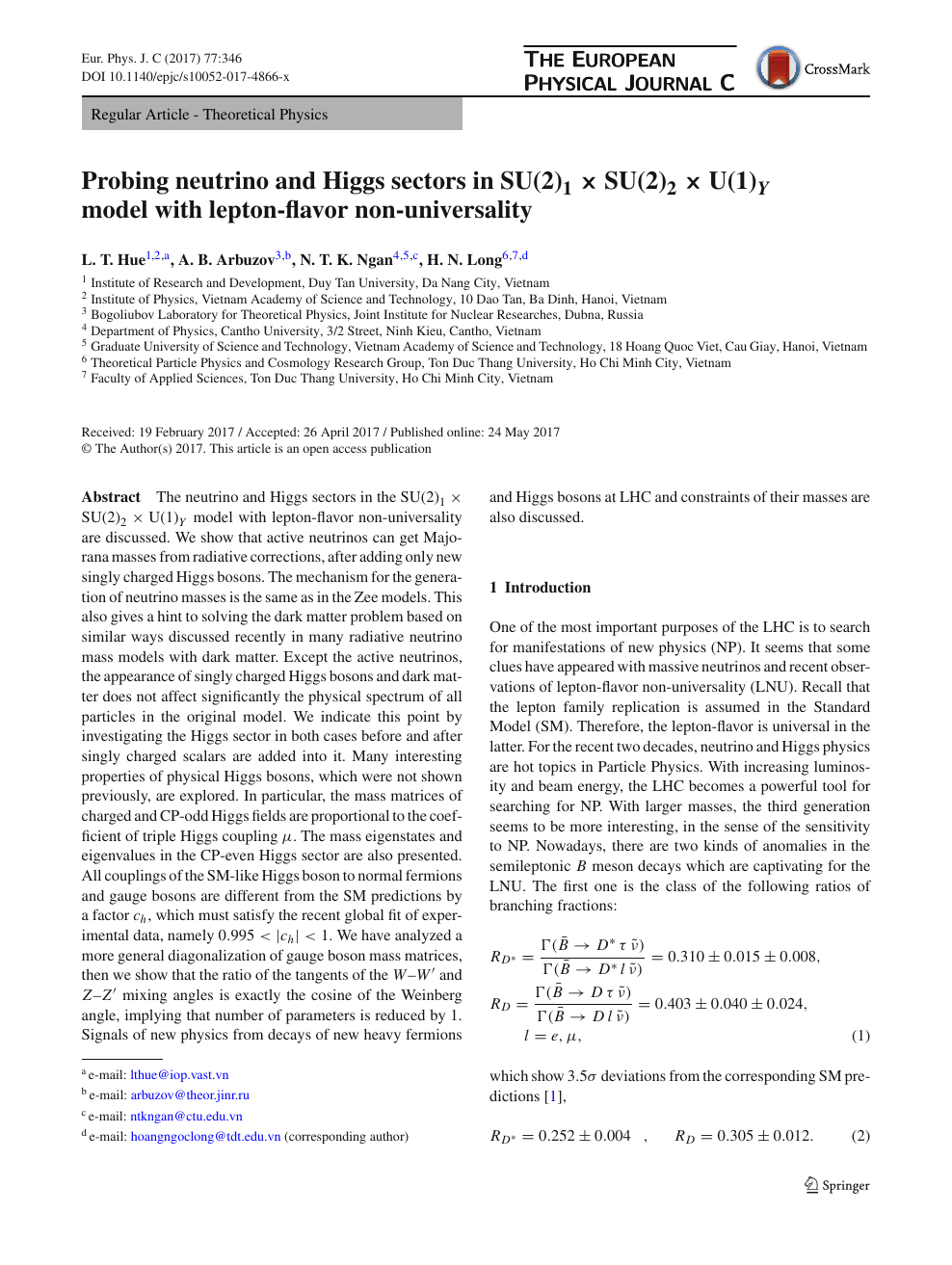 Probing Neutrino And Higgs Sectors In Text Su 2 1 Times Text Su 2 2 Times Text U 1 Y Su 2 1 Su 2 2 U 1 Y Model With Lepton Flavor Non Universality Topic